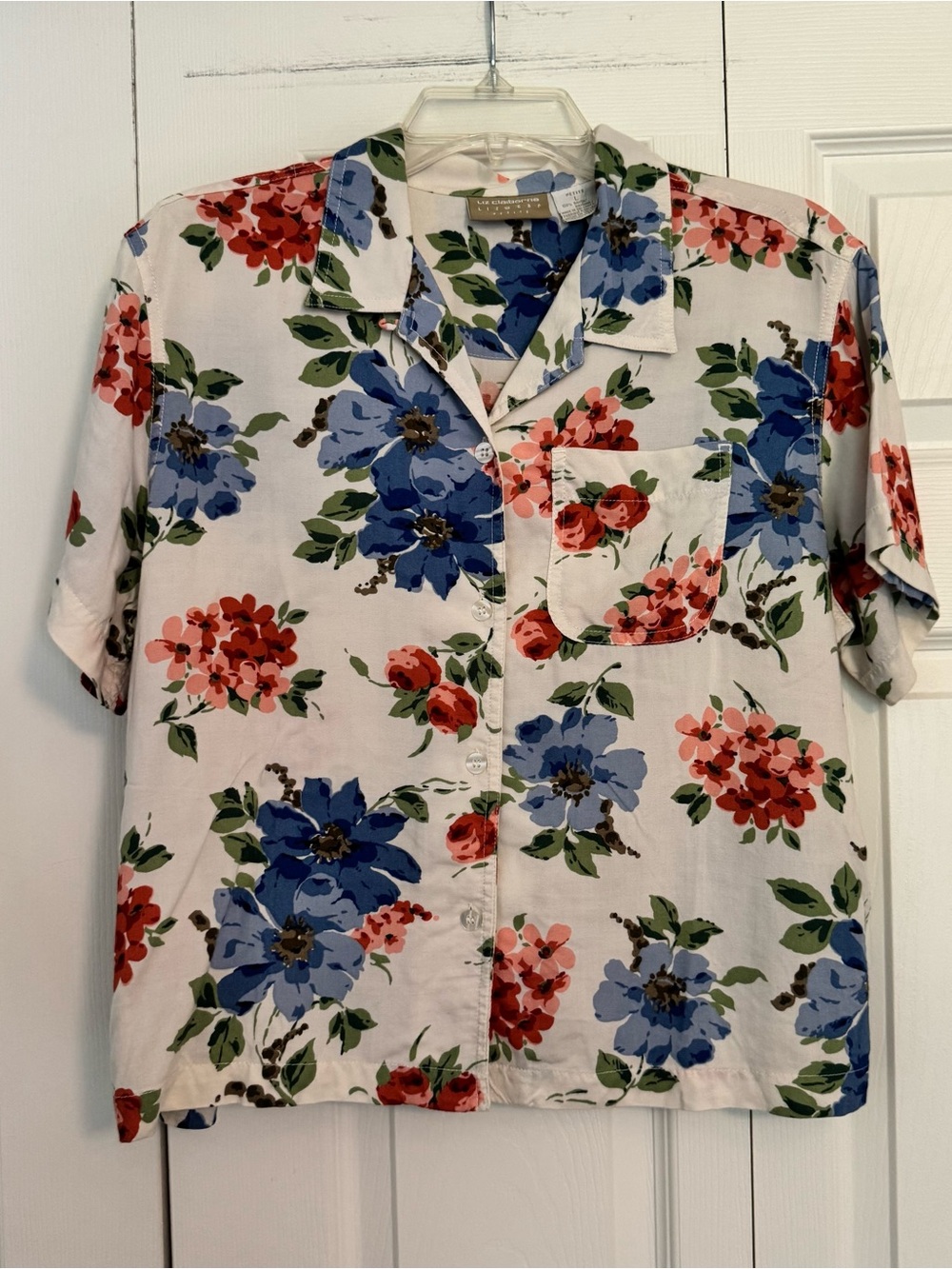 Liz Claiborne Lizwear White Short-Sleeve Button Top Floral Print